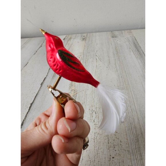 Glass bird ornament clip red glitter feather mini Xmas tree - Picture 5 of 7